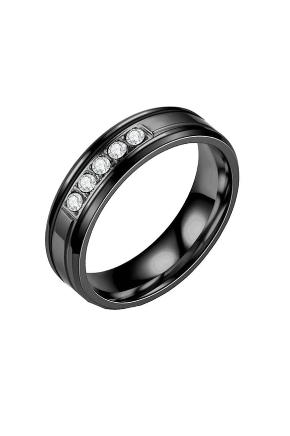Women's Stainless Steel Cubic Zircon Diamond Simiulated Semi Eternity Band Wedding Rings Black Size 7