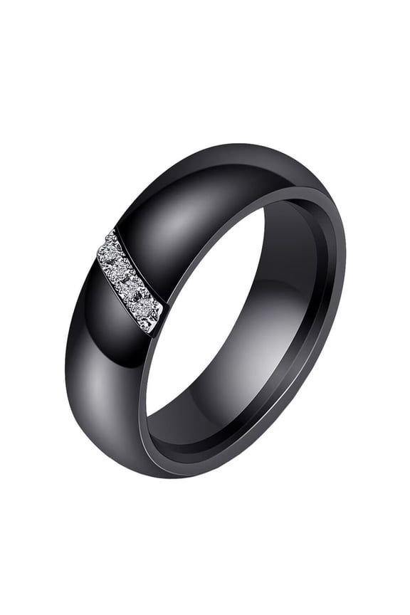 Women's Stainless Steel Cubic Zirconia Inlaid Mosaic Ceramic Engagement Ring 6MM Beveled Edge Finger Band Black Size 8