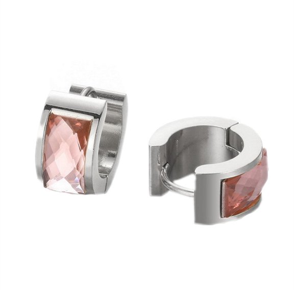 HIJONES Women's Stainless Steel Cut Genstome Glass Crystal Huggie Hoop Ear Stud Earrings Charm Wedding Jewelry Silver Champagne