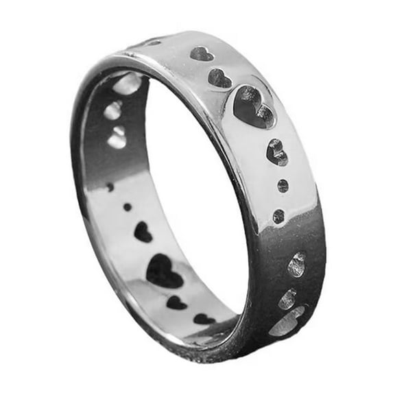HIJONES Women's Stainless Steel Cute Hollow Love Heart Ring Friendship Promise Jewelry Gifts for Couple Silver Size 7