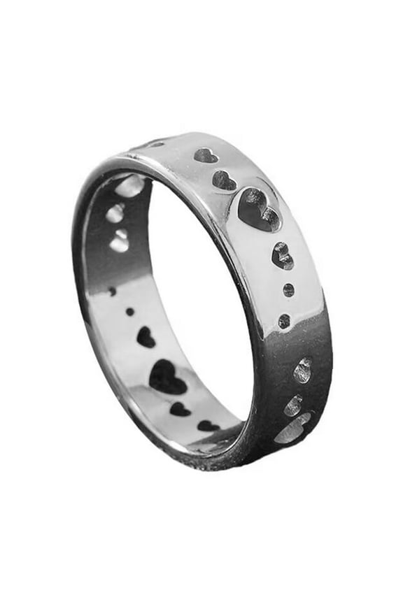 Women's Stainless Steel Cute Hollow Love Heart Ring Friendship Promise Jewelry Gifts for Couple Silver Size 8