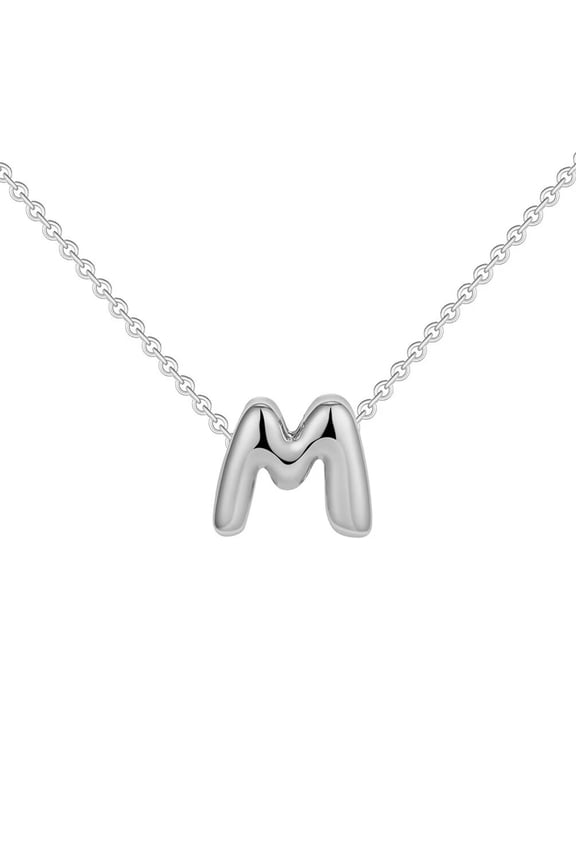 Women's Stainless Steel Dainty Bubble Initials A-Z Alphabet Necklace Simple Classic Collarbone Chain Pendant Birthday Jewelry Gift Silver Letter M