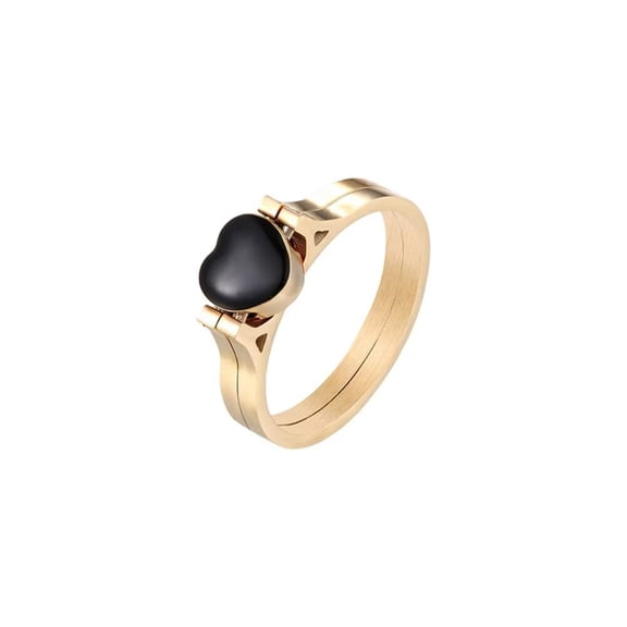 HIJONES Women's Stainless Steel Dainty Double Layers Lucky Heart Ring Friendship Promise Jewelry Gifts for Women Black Enamel Gold Size 8