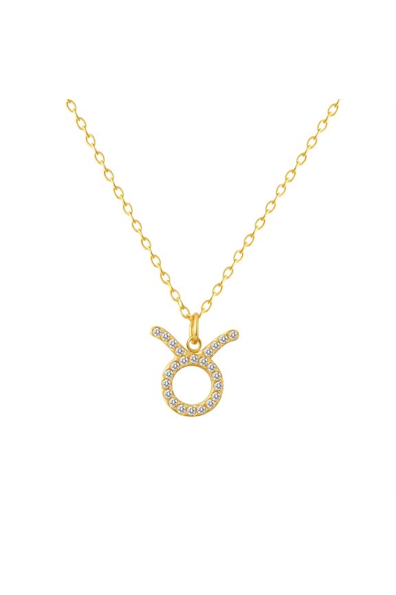 Women's Stainless Steel Danity Full CZ Rhinestone Astrology Necklace 12 Zodiac Sign Pendant Chains Gold Taurus