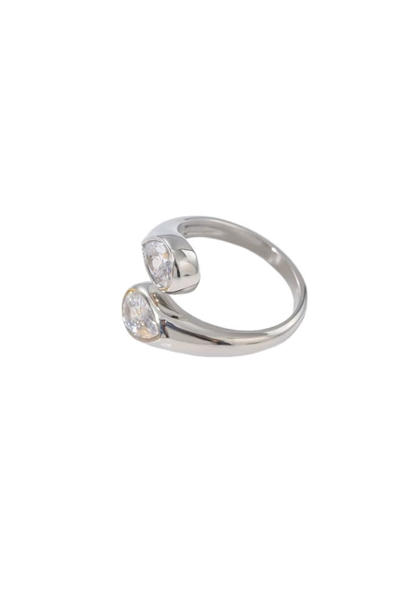 Women's Stainless Steel Drop Cubic Zirconia Ring Simple Opening Wedding Promise Jewelry Silver
