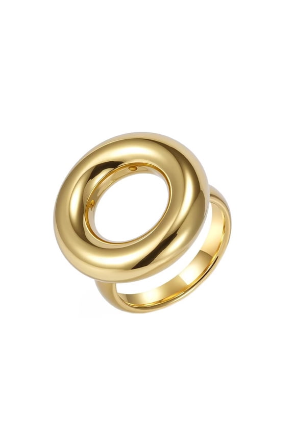 Women's Stainless Steel Exaggerated Glossy Round Donut Ring Elegant Finger Jewelry Gold Size 8