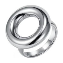 HIJONES Women's Stainless Steel Exaggerated Glossy Round Donut Ring Elegant Finger Jewelry Silver Size 7