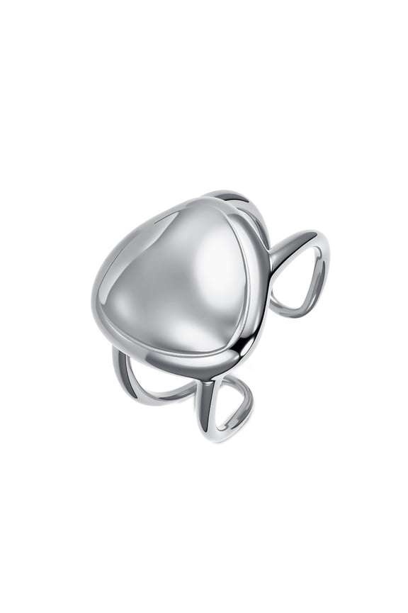 Women's Stainless Steel Geometric Triangle Arc Ring Hollow Glossy Open Ended Finger Ring Silver Size 8