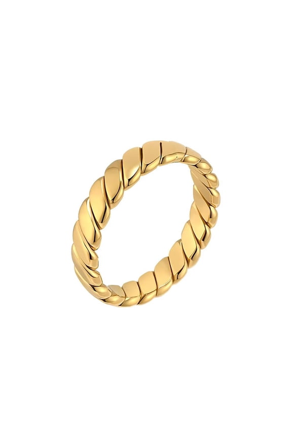 Women's Stainless Steel Glossy Braid Weave Knotted Stackable Ring Twisted Rope Wave Promised Band Gold Size 6