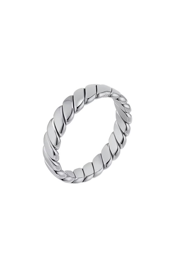Women's Stainless Steel Glossy Braid Weave Knotted Stackable Ring Twisted Rope Wave Promised Band Silver Size 7