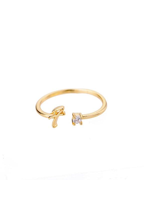 Women's Stainless Steel Gold Plated Stackable Initial Letter Ring Dainty Thin Alphabet Rings Jewelry Gifts Adjustable F