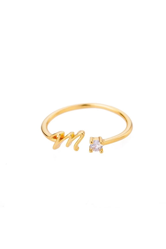 Women's Stainless Steel Gold Plated Stackable Initial Letter Ring Dainty Thin Alphabet Rings Jewelry Gifts Adjustable M