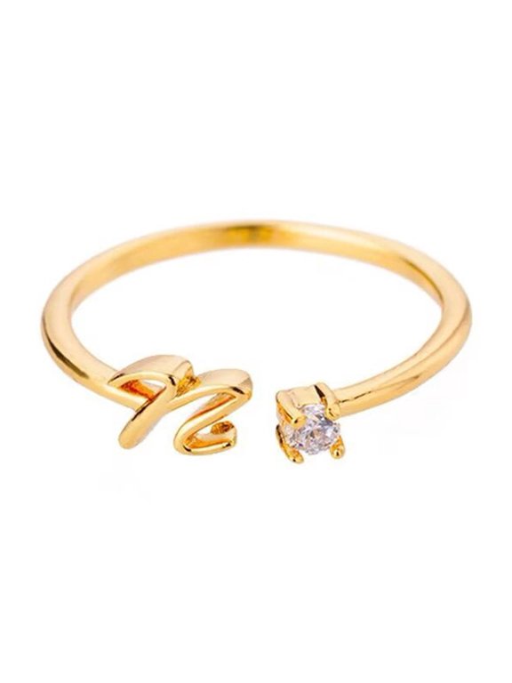 Women's Stainless Steel Gold Plated Stackable Initial Letter Ring Dainty Thin Alphabet Rings Jewelry Gifts Adjustable N