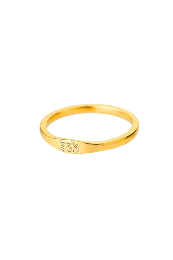 Women's Stainless Steel Gold Simple Number Ring Dainty Love Wedding Lucky Jewelry Band Gold 333 Size 8