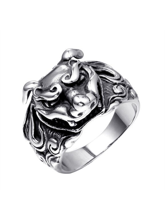 Women's Stainless Steel Gothic Beast Head Band Punk Animal Biker Ring Silver Size 11