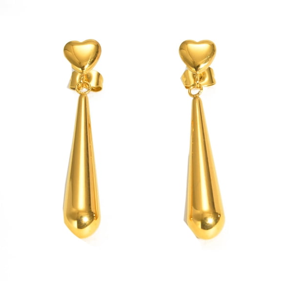 HIJONES Women's Stainless Steel Heart Long Drops Gold Ear Stud Earrings Teardrop Dangle