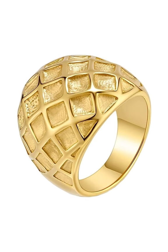 Women's Stainless Steel Honeycomb Exaggerated Ring Vintage Personalized Hip Hop Ring Band Jewelry Gold Size 7