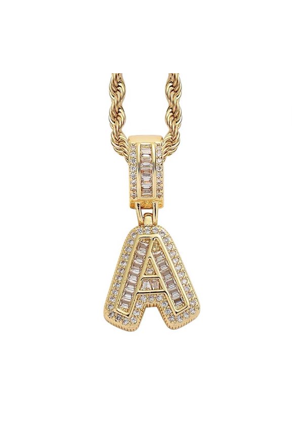 Cubic Zircon 26 Letter Alphabet Pendant Necklace for Women Stainless Steel Personalized Initial First Name Jewelry Gold A