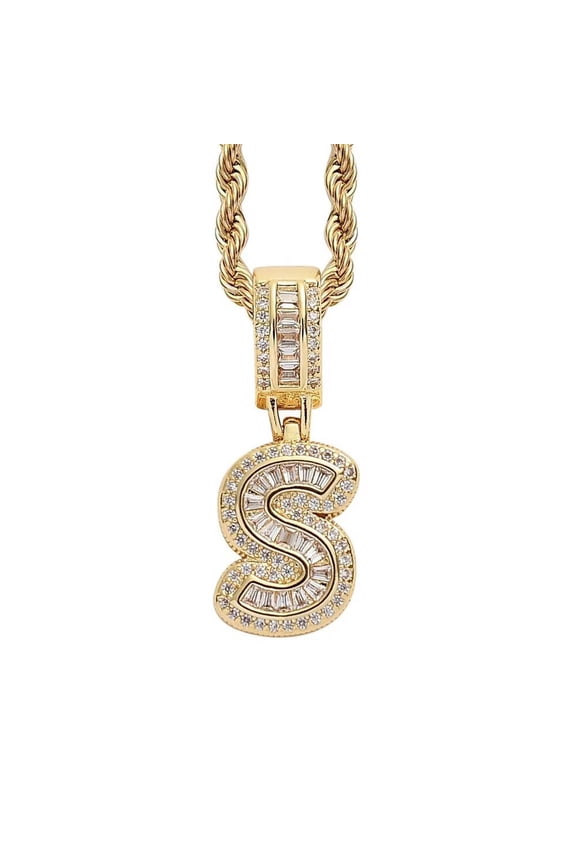 Cubic Zircon A-Z Alphabet Necklace for Women Stainless Steel 26 Letter Charm Diamond Pendant Jewelry Chain for Birthday Anniversary Gold S