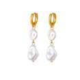 thumbnail image 1 of HIJONES Women's Stainless Steel Irregular Imitation Pearl Pendant Dangle Hoop Drop Earrings, 1 of 5