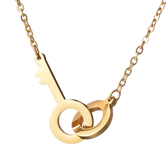 HIJONES Women's Stainless Steel Key Design Pendant Necklace Casual Delicate Everyday Party Jewelry Gold
