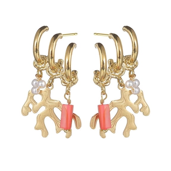 HIJONES Women's Stainless Steel Light Luxury Coral Dangle Earrings 3 Layers Tassel Drop Earring Jewelry Gold