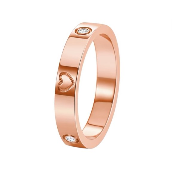 HIJONES Women's Stainless Steel Love Heart Ring Cubic Zirconia Inlay Promise Wedding Engagement Jewelry Rose Gold Size 7