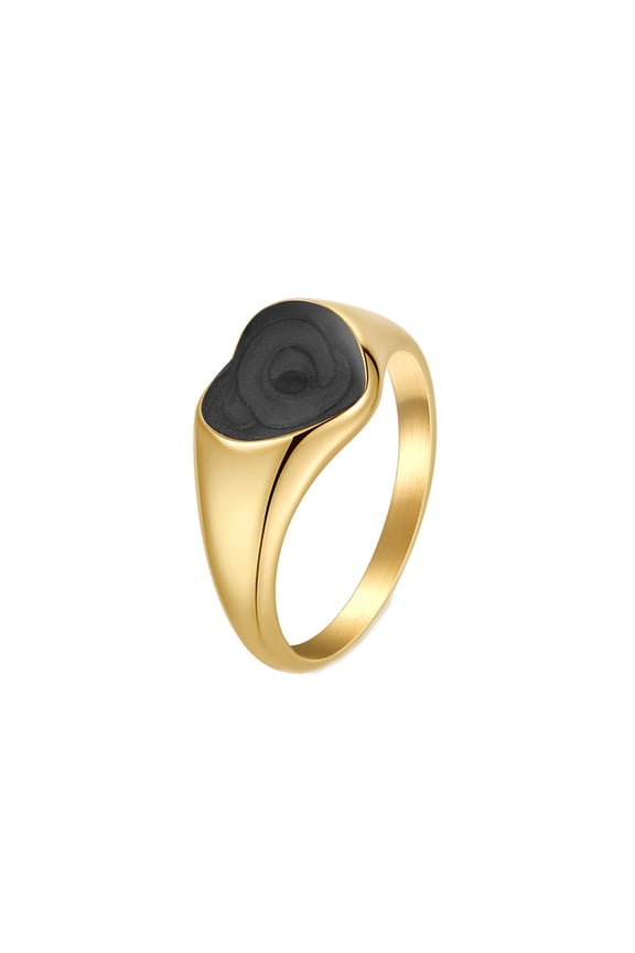 Women's Stainless Steel Love Heart Signet Ring Enamel Wedding Engagement Band for Her Black Size 5