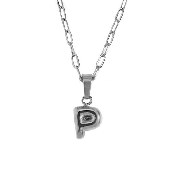 HIJONES Women's Stainless Steel Mini Initial Letter Choker Necklace Alphabet Pendant Charm with Chain, Silver Letter P