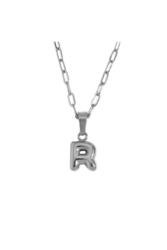 Women's Stainless Steel Mini Initial Letter Choker Necklace Alphabet Pendant Charm with Chain, Silver Letter R