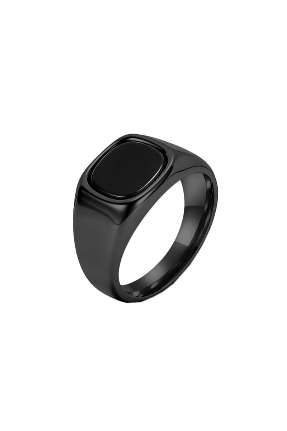 Women's Stainless Steel Minimalist Black Agate Gemstone Wedding Engagement Band Ring Comfort Wear Black Size 7