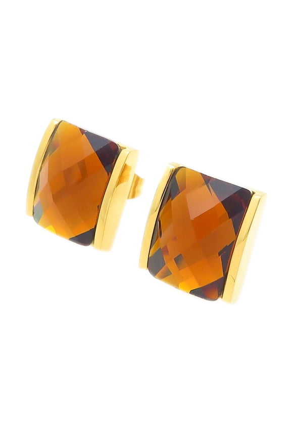 Women's Stainless Steel Multi-color Square Cut Gemstone Glass Crystal Stud Earrings Gold Orange Stone