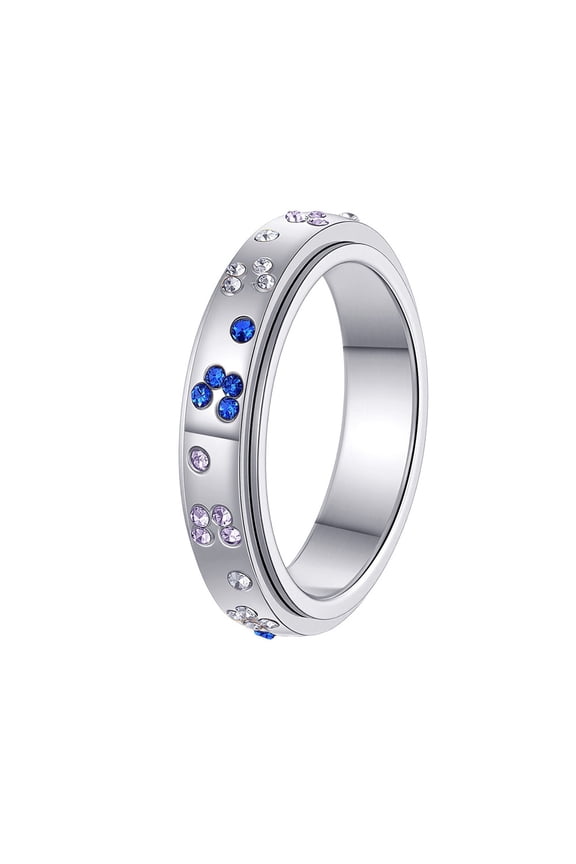 Women's Stainless Steel Multi-color Zircon Dome Ball Relax Rotatable Ring Band Silver Size 10