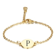 HIJONES Womens Stainless Steel Oval 12MM Laser Engraved 26 Letters Initial Bracelet Gold P