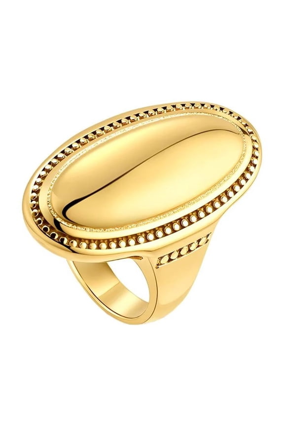 Women's Stainless Steel Oval Checker Groove Rugby Ball Groove Dome Signet Ring Wedding Jewellery Gold Size 10
