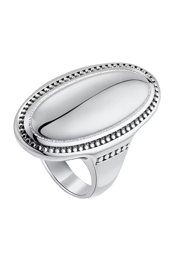 Women's Stainless Steel Oval Checker Groove Rugby Ball Groove Dome Signet Ring Wedding Jewellery Silver Size 13
