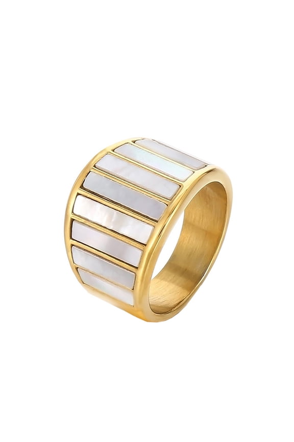 Women's Stainless Steel Personalized White Sea Shell Piano Keys Striped Wedding Ring Titanium Promised Finger Band Silver Size 8