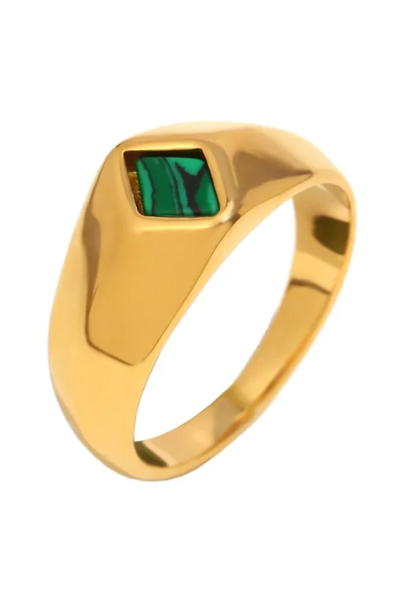 Women's Stainless Steel Rhombus Peacock Green Gemstone Classic Vintage Wedding Engagement Statement Ring Size 8