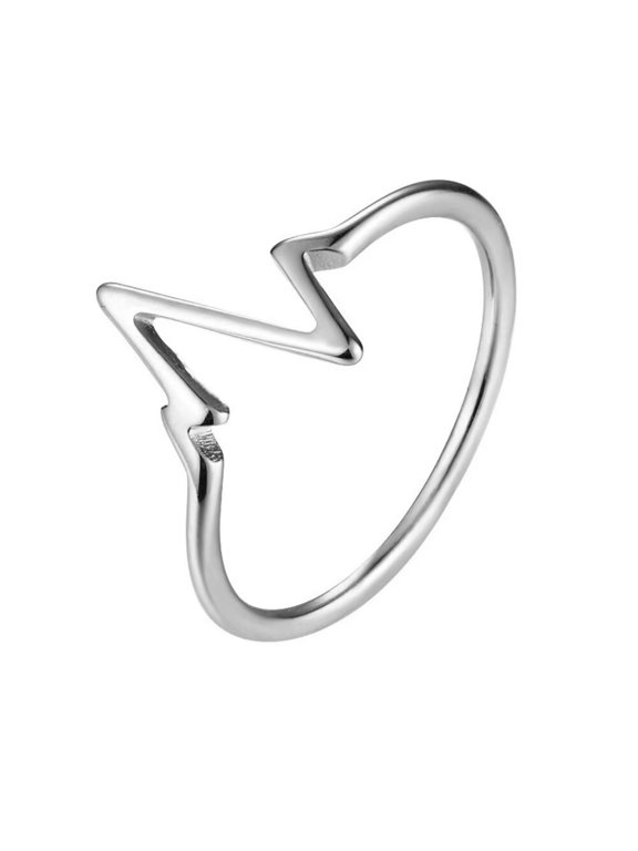 Women's Stainless Steel Ring ECG Shape for Promise Jewelry Silver Size 6