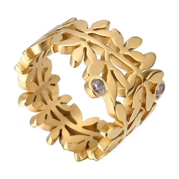 HIJONES Women's Stainless Steel Ring Personalized Leaves Anniversary Jewelry Gold Size 6