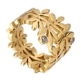 thumbnail image 1 of HIJONES Women's Stainless Steel Ring Personalized Leaves Anniversary Jewelry Gold Size 9, 1 of 4