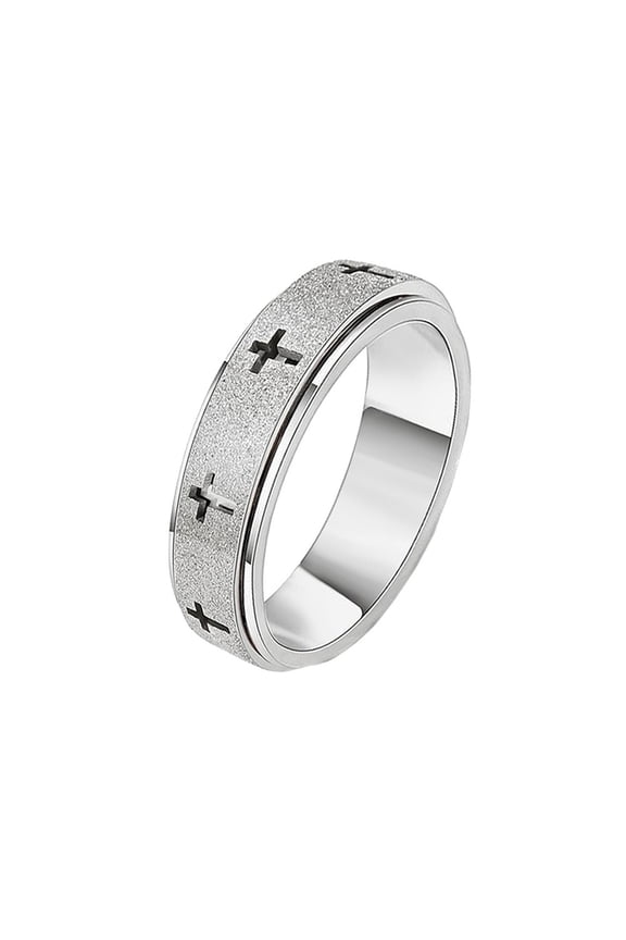 Women's Stainless Steel Sandblasted Cross Christian Rotatable Ring Relief Promise Ring Silver Size 9