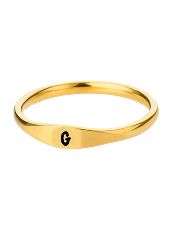 Women's Stainless Steel Simple 3.5mm Gold Alphabet A to Z Initial Rings Wedding Engagement Statement Jewelry G Size 9