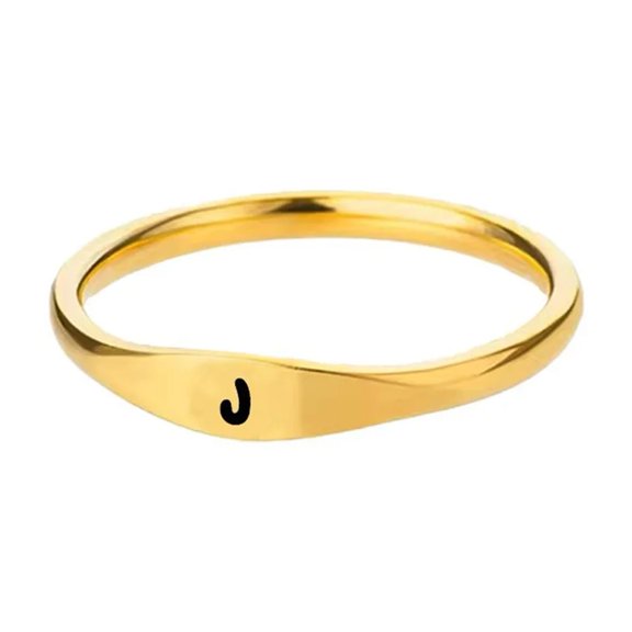 HIJONES Women's Stainless Steel Simple 3.5mm Gold Alphabet A to Z Initial Rings Wedding Engagement Statement Jewelry J Size 6