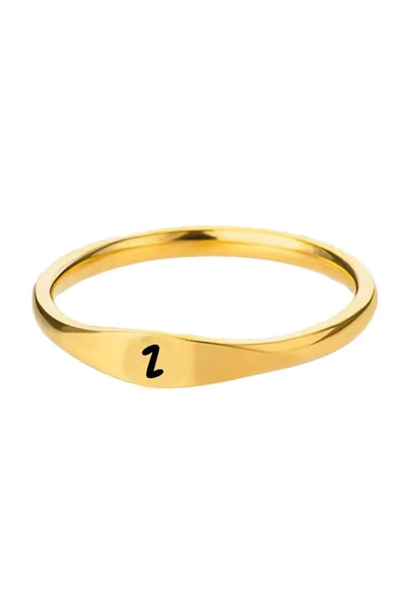 Women's Stainless Steel Simple 3.5mm Gold Alphabet A to Z Initial Rings Wedding Engagement Statement Jewelry Z Size 10