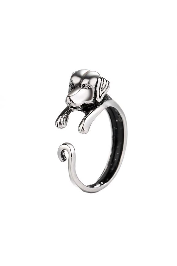 Women's Stainless Steel Simple Chinese Zodiac Animal Stackable Thin Ring Vintage Patronus Open Rings Adjustable Dog