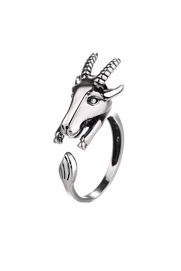 Women's Stainless Steel Simple Chinese Zodiac Animal Stackable Thin Ring Vintage Patronus Open Rings Adjustable Goat