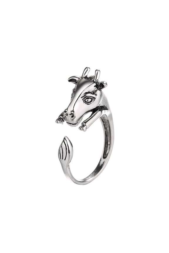 Women's Stainless Steel Simple Chinese Zodiac Animal Stackable Thin Ring Vintage Patronus Open Rings Adjustable Ox