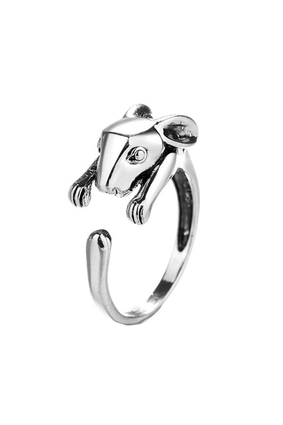 Women's Stainless Steel Simple Chinese Zodiac Animal Stackable Thin Ring Vintage Patronus Open Rings Adjustable Rabbit
