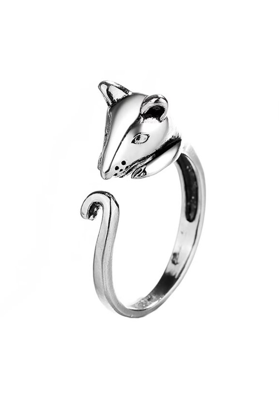 Women's Stainless Steel Simple Chinese Zodiac Animal Stackable Thin Ring Vintage Patronus Open Rings Adjustable Rat